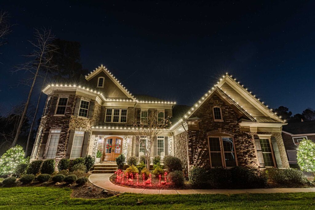 Commercial holiday lighting installation in Duluth, Georgia